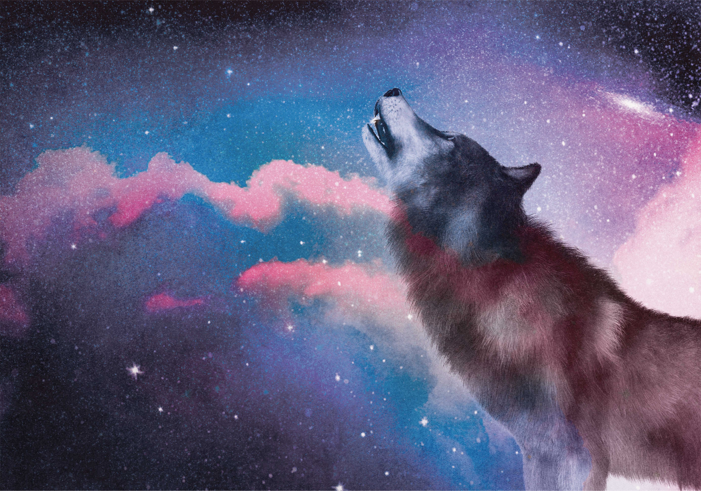 Tapis vinyle animal hurlement du loup cosmique - TenStickers