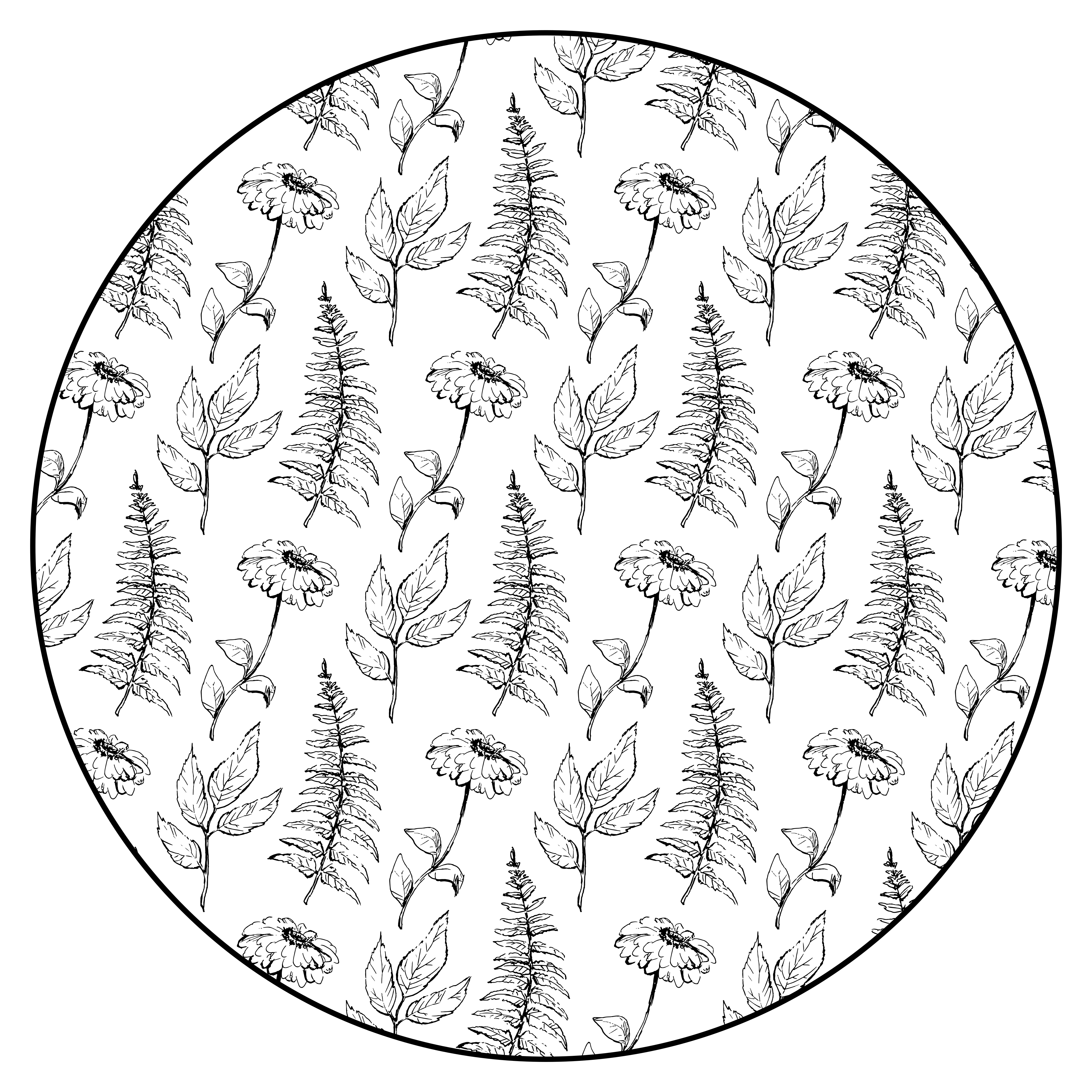 Tapis vinyle rond contour noir floral - TenStickers