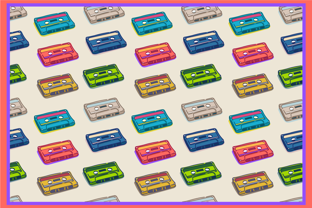 Tapis vinyle vintage cassettes audio colorées - TenStickers