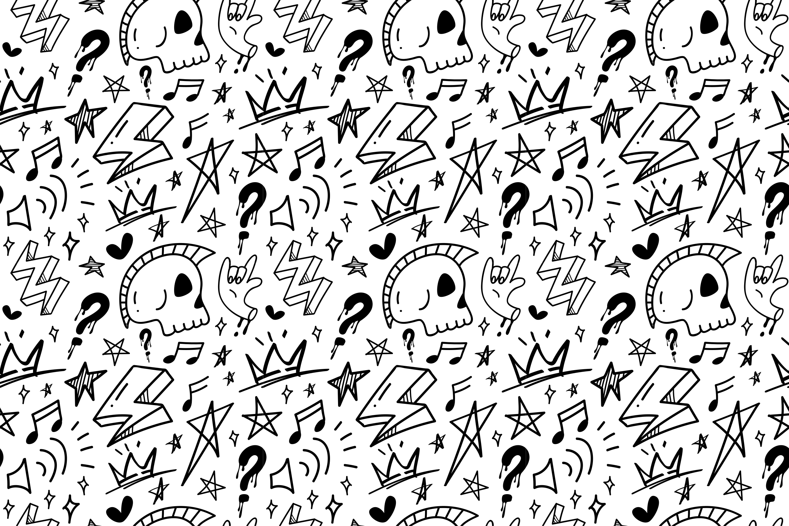 Tapis vinyle ado motifs éclectiques noirs sur blanc - TenStickers