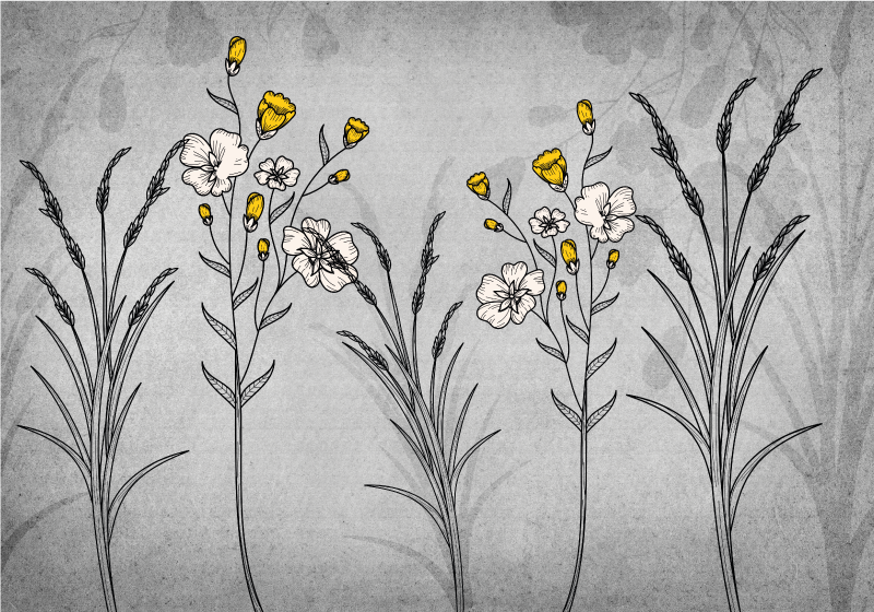 Tapis vinyle fleurs et plantes détail de croquis floral - TenStickers