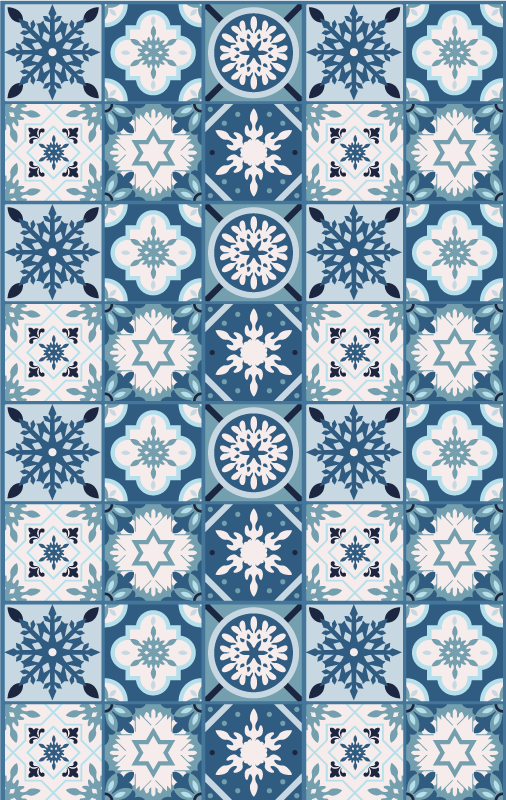 Tapis vinyle noël tuiles bleus flocon et neige - TenStickers