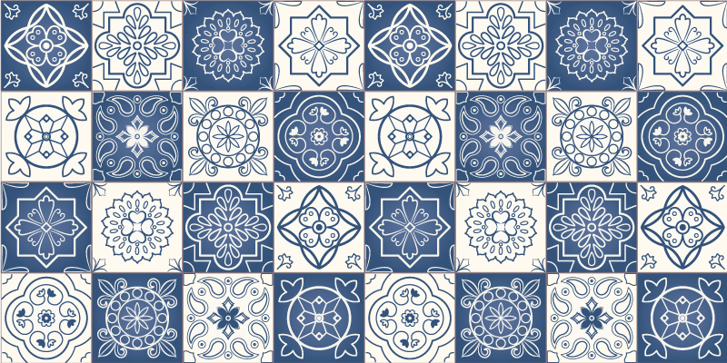 Tapis cuisine carreaux bleus vintage - TenStickers