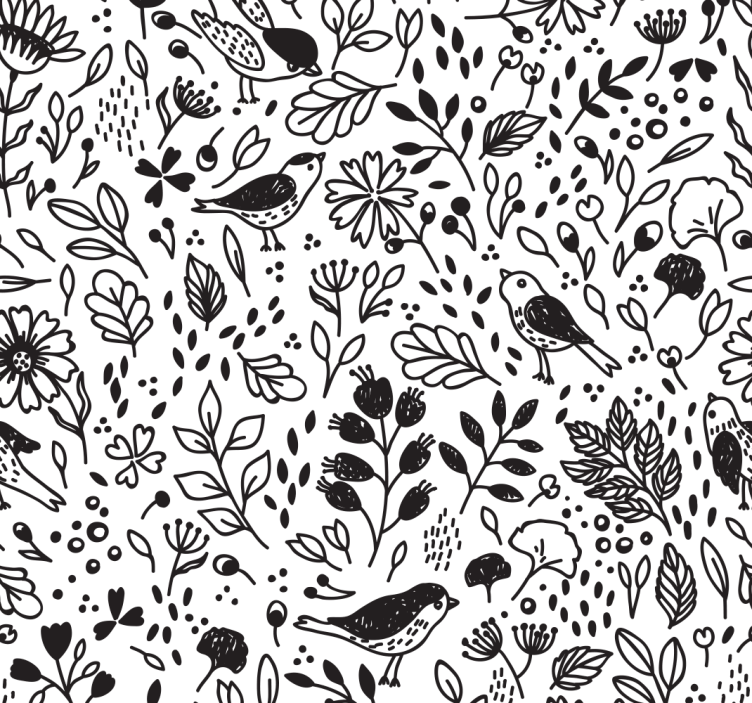 Papier peint floral motif aviaire botanique - TenStickers