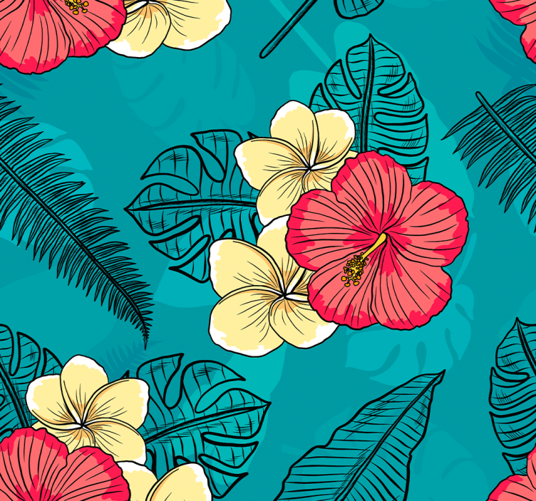 Papier peint floral motif hibiscus tropical - TenStickers
