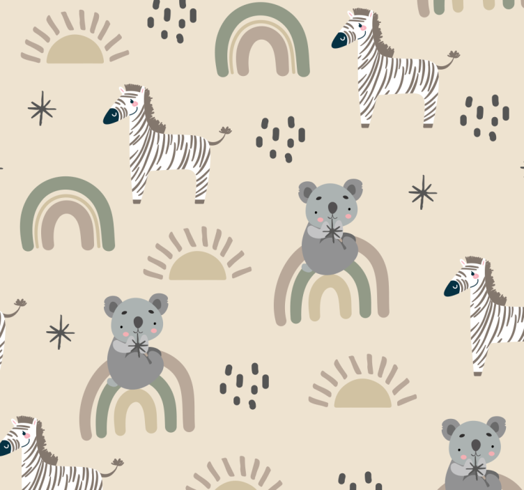 Papier peint animaux motif enfant beige et gris - TenStickers