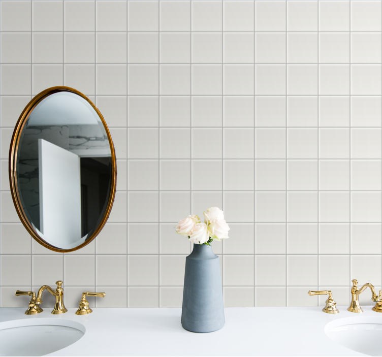 Papier peint salle de bain motif carreaux blancs - TenStickers