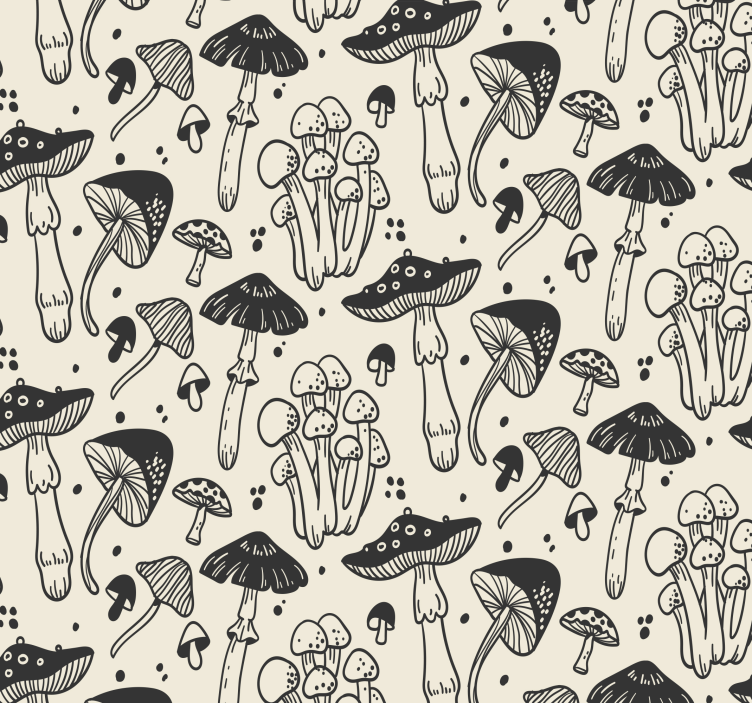 Papier peint beige croquis de champignons - TenStickers