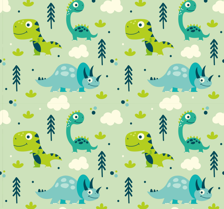 Papier peint dinosaures pour enfant fond vert - TenStickers