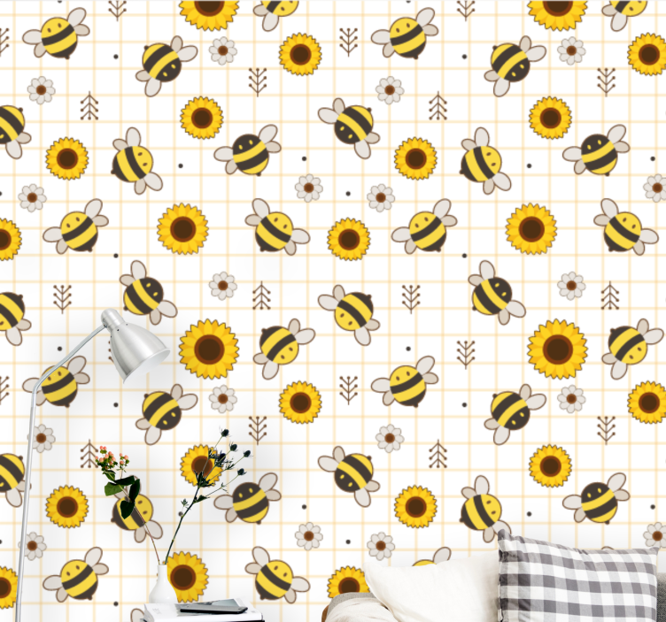 Papier peint animaux motif abeilles tournesols - TenStickers