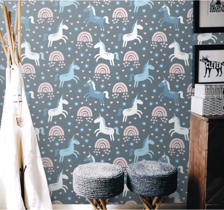 Papier peint animaux motif arcs-en-ciel et licornes - TenStickers