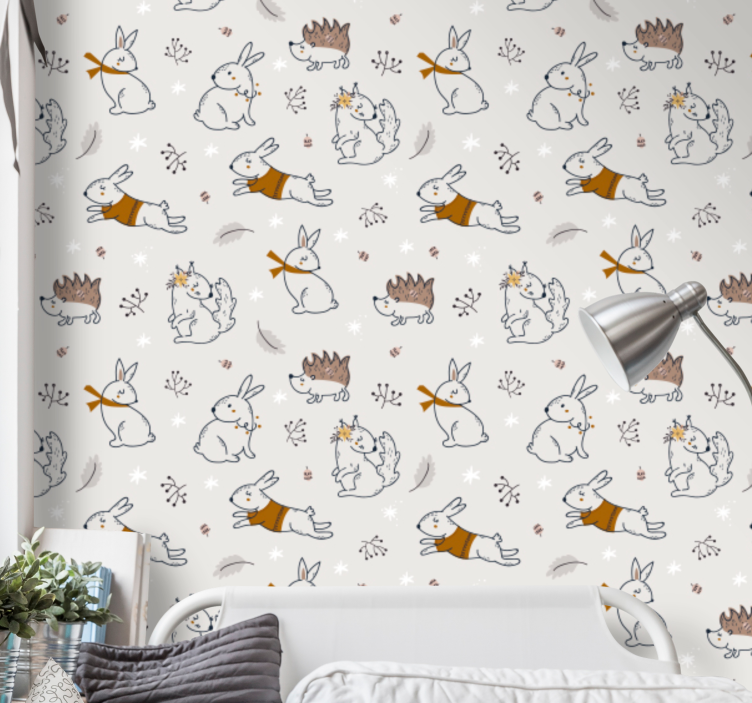 Papier peint animaux motif de lapin ludique - TenStickers