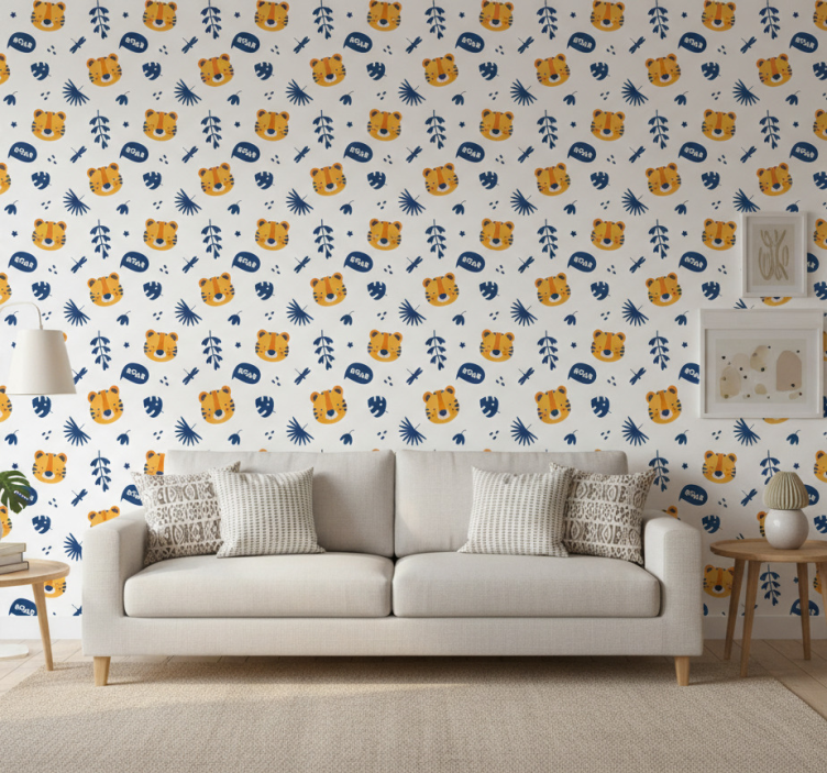 Papier peint animaux tête de tigre et motif libellule - TenStickers