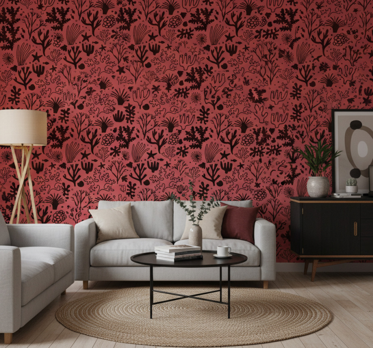 Papier peint arbres feuilles australiennes rouges et noires - TenStickers