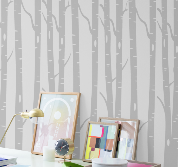 Papier peint arbres motif bouleau gris - TenStickers