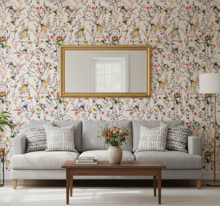 Papier peint arbres oiseaux et fleurs - TenStickers