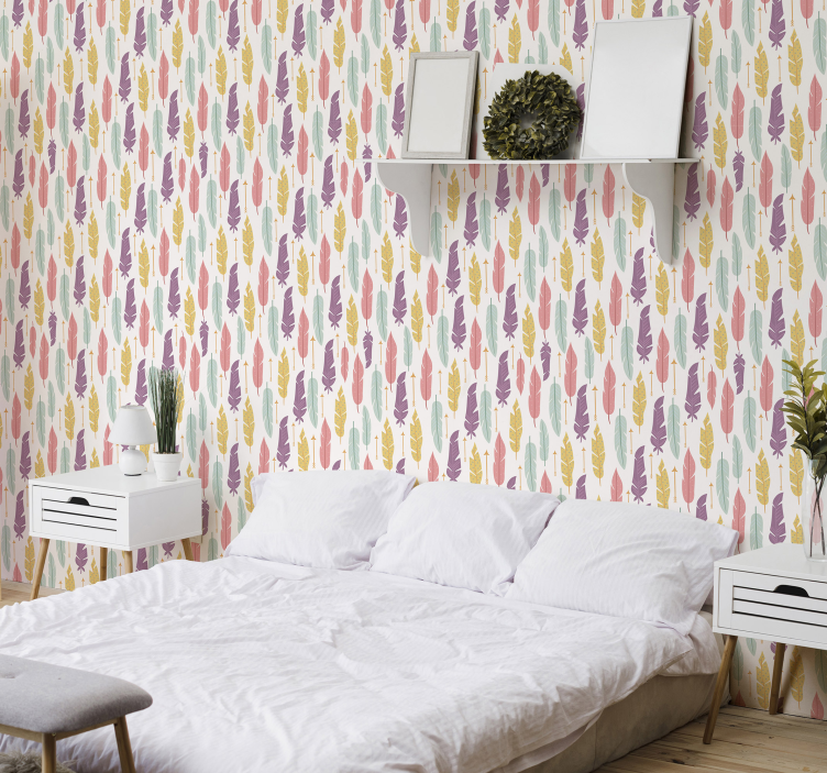 Papier peint chambre adulte arrangement de plumes colorées - TenStickers