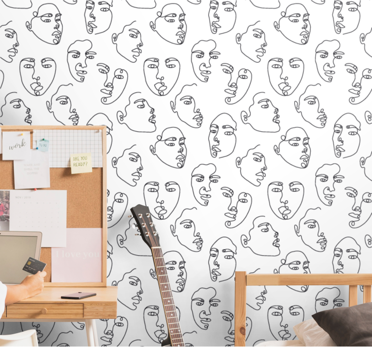 Papier peint art visages de dessin au trait - TenStickers