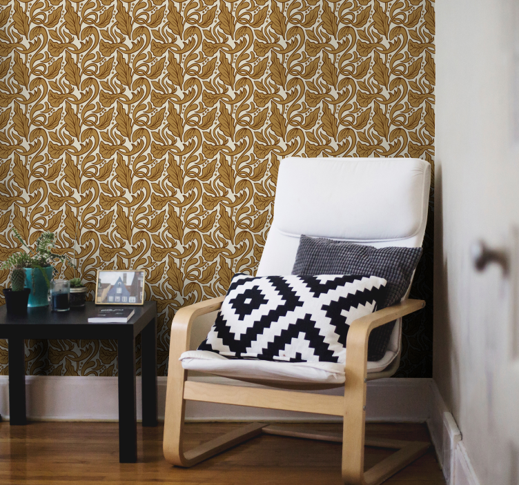 Papier peint baroque motif de feuilles classique - TenStickers