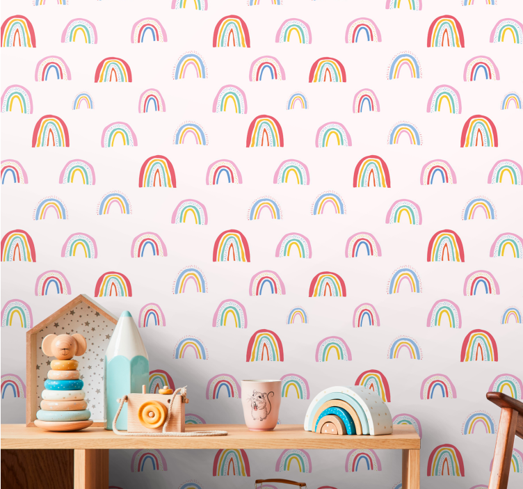 Papier peint chambre enfant motifs arc-en-ciel colorés - TenStickers