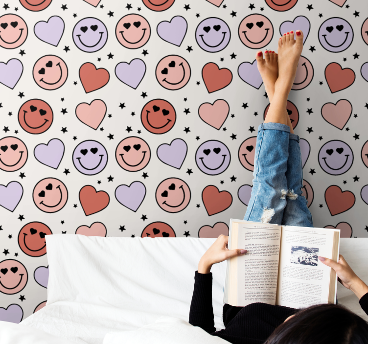 Papier peint chambre ado motif de cœur souriant - TenStickers