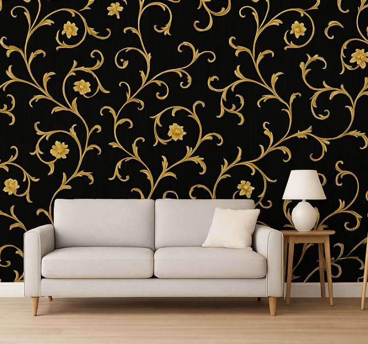 Papier peint baroque rouleau or minuit noir - TenStickers