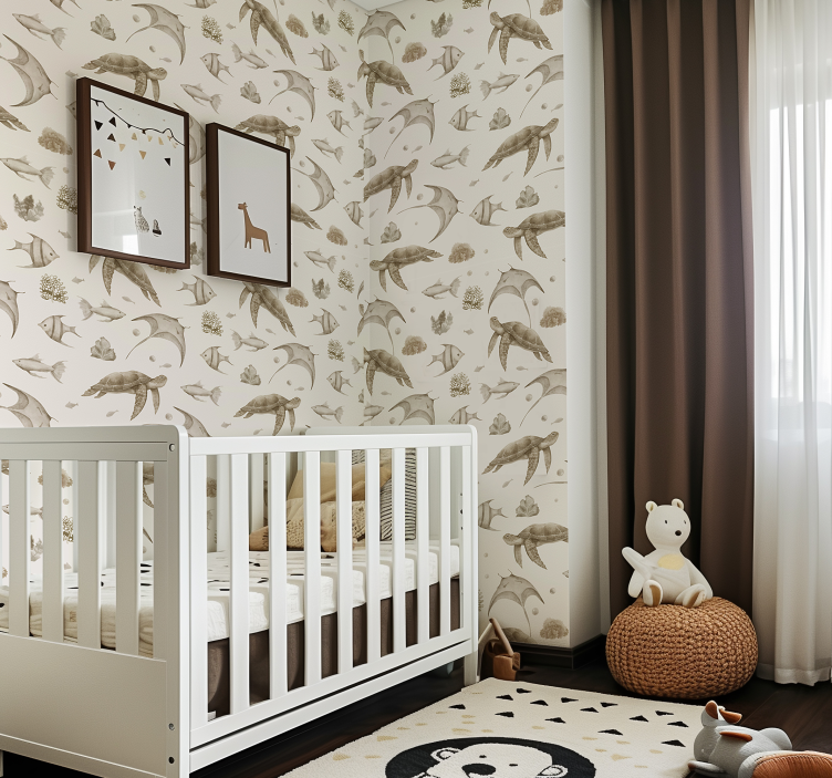 Papier peint chambre bébé motif océan beige - TenStickers