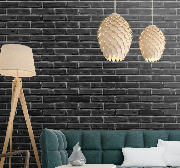 Papier peint briques effet mur noir - TenStickers