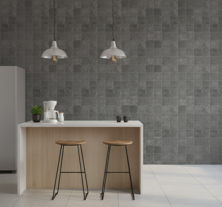 Papier peint carrelage carrés vintage gris foncé - TenStickers