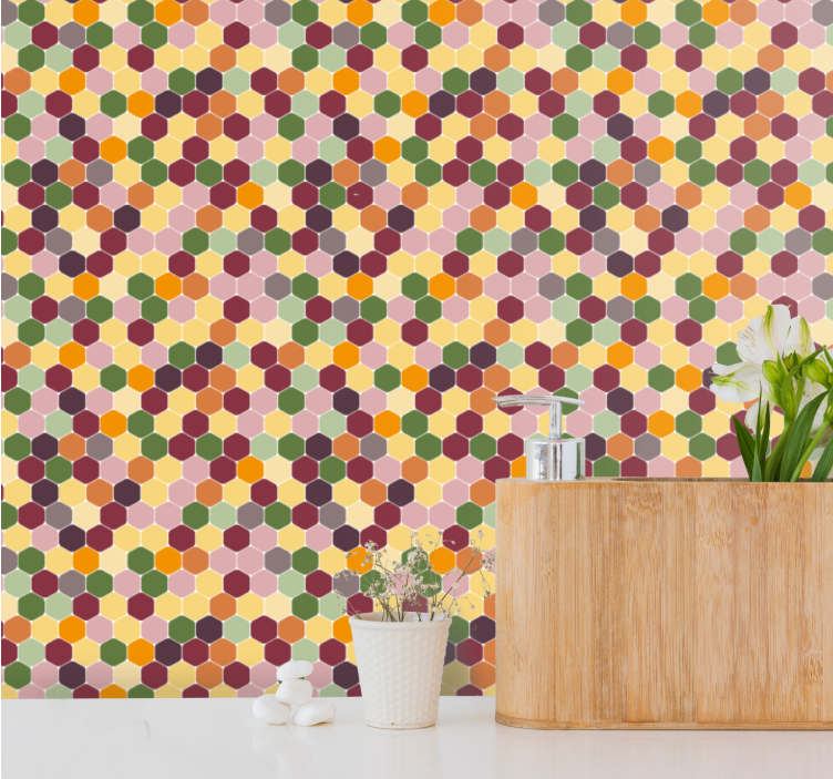 Papier peint carrelage petits hexagones colorés - TenStickers