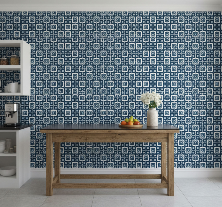 Papier peint carrelage motif mosaïque bleu et blanc - TenStickers