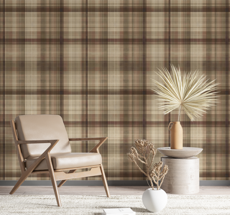 Papier peint carrés effet tissu écossais tons bruns - TenStickers