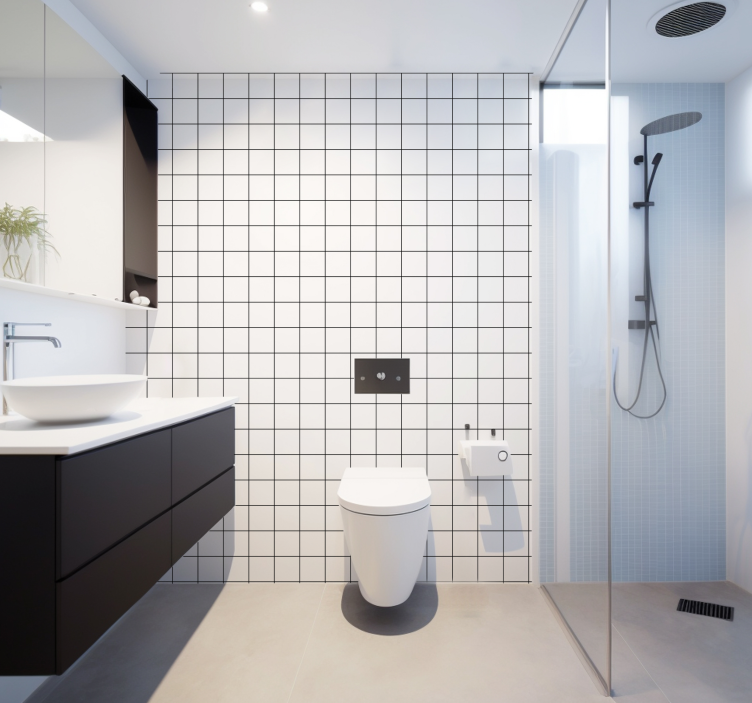 Papier peint carrés ridules noires et blanches - TenStickers