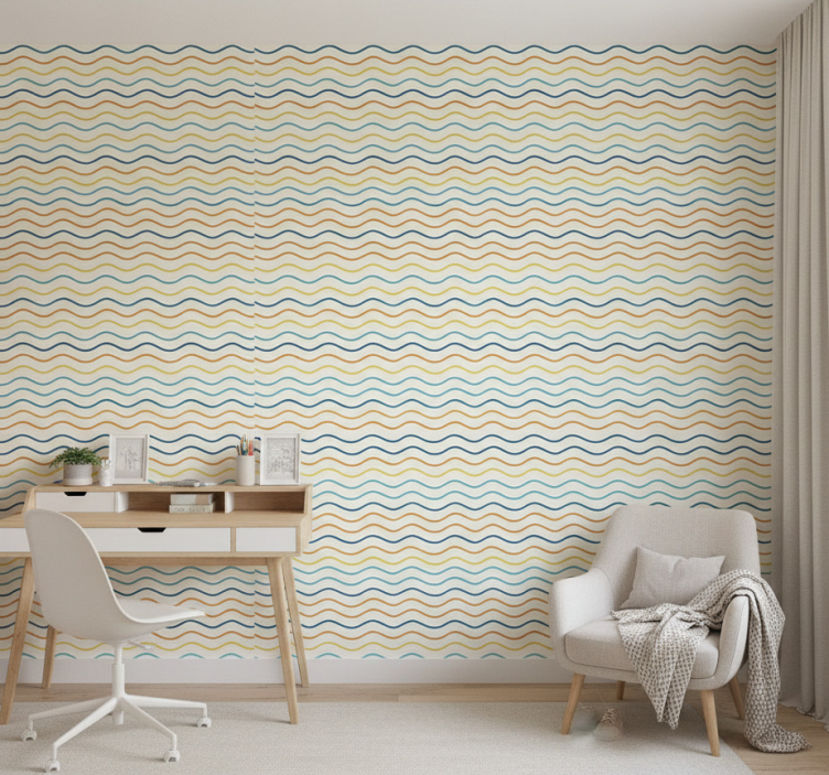 Papier peint chambre ado lignes ondulées colorées - TenStickers