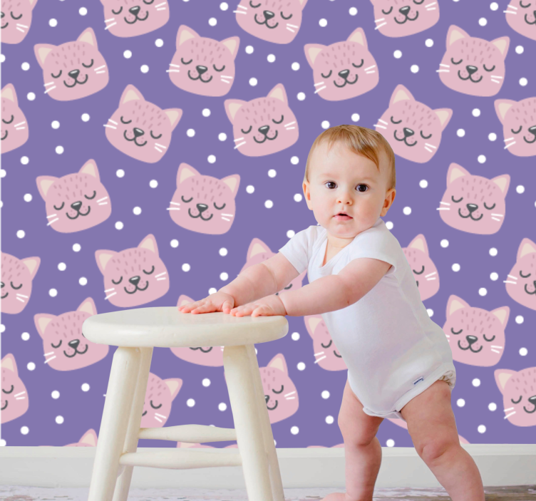 Papier peint chambre bébé motif de chat à pois - TenStickers