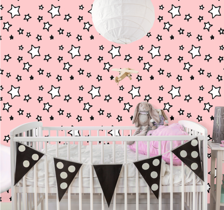 Papier peint chambre bébé motif étoiles roses - TenStickers