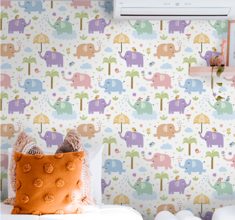 Papier peint chambre bébé récréation des éléphants - TenStickers