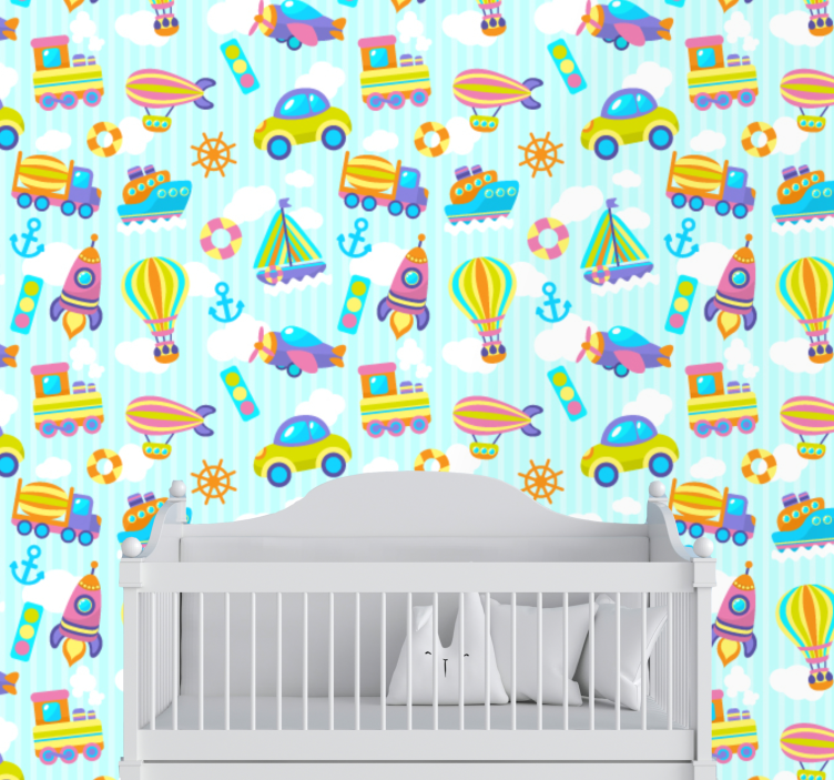 Papier peint chambre enfant transports ludiques - TenStickers