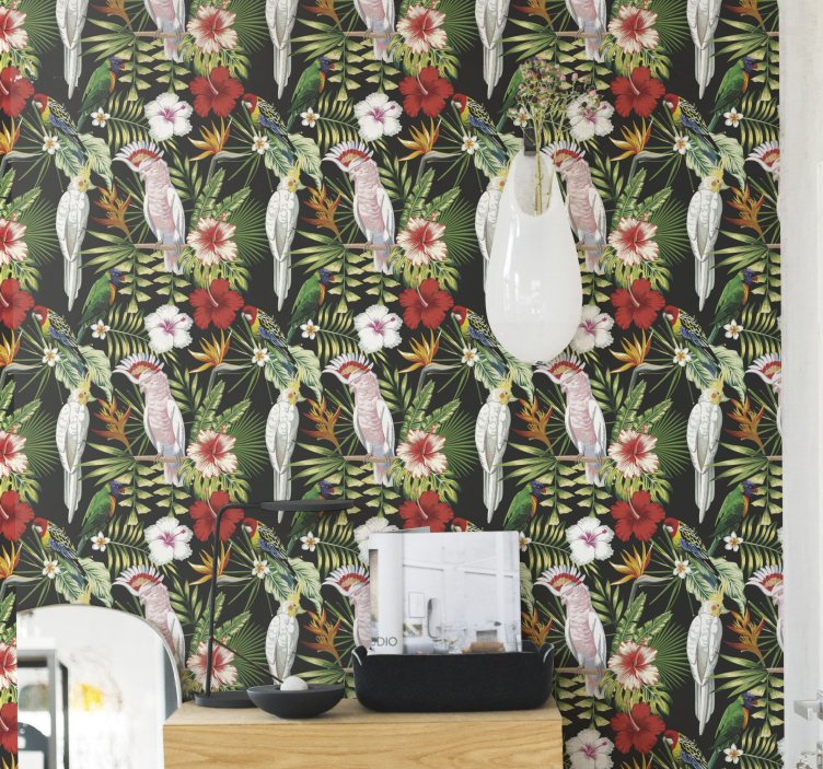 Papier peint perroquets sur fond tropical - TenStickers