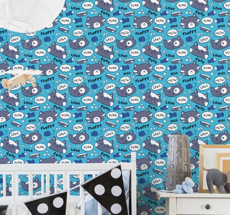 Papier peint chats motif bleu - TenStickers