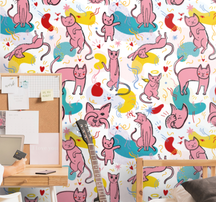 Papier peint chats motifs félins ludiques - TenStickers