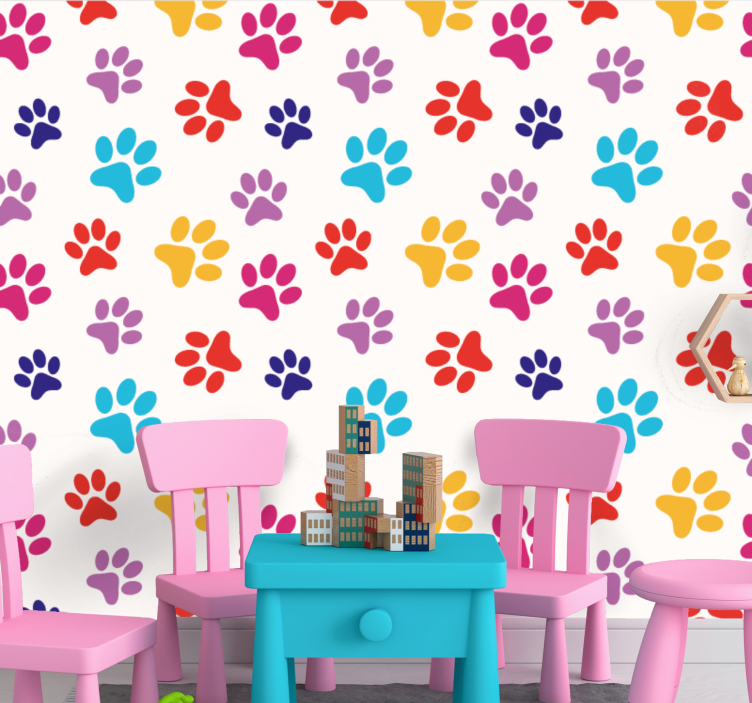 Papier peint chiens motifs de pattes colorés - TenStickers