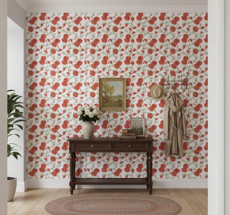 Papier peint couloir motif coquelicot rouge - TenStickers