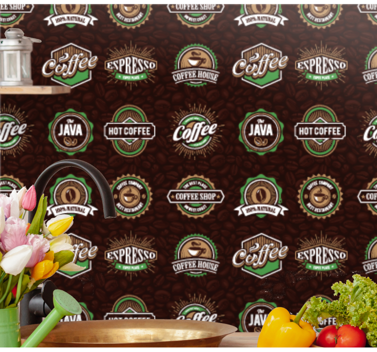 Papier peint cuisine modèle d'emblème de café - TenStickers