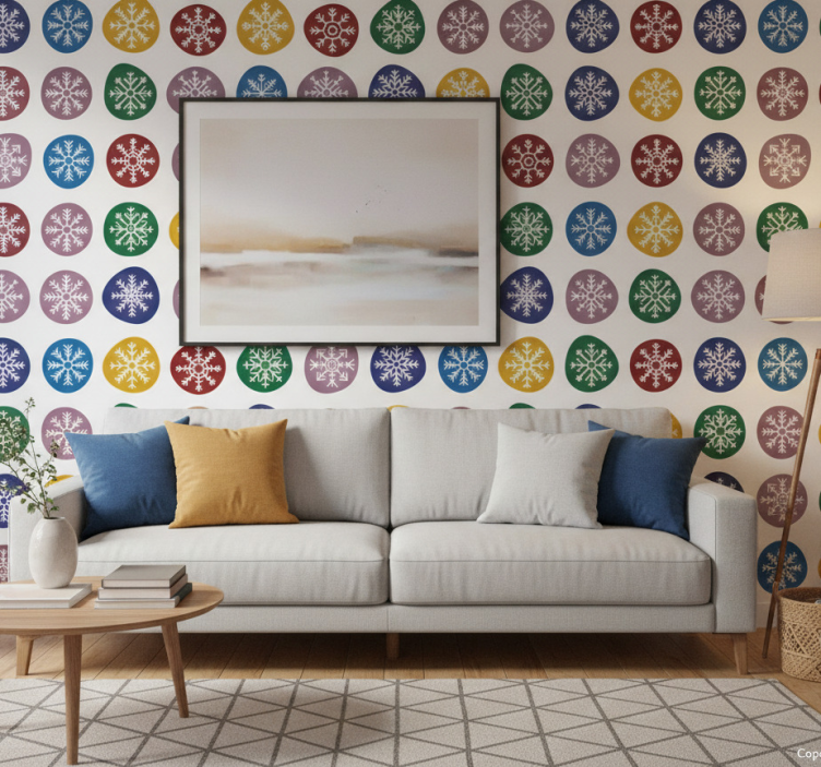 Papier peint de noël flocons de neige colorés - TenStickers