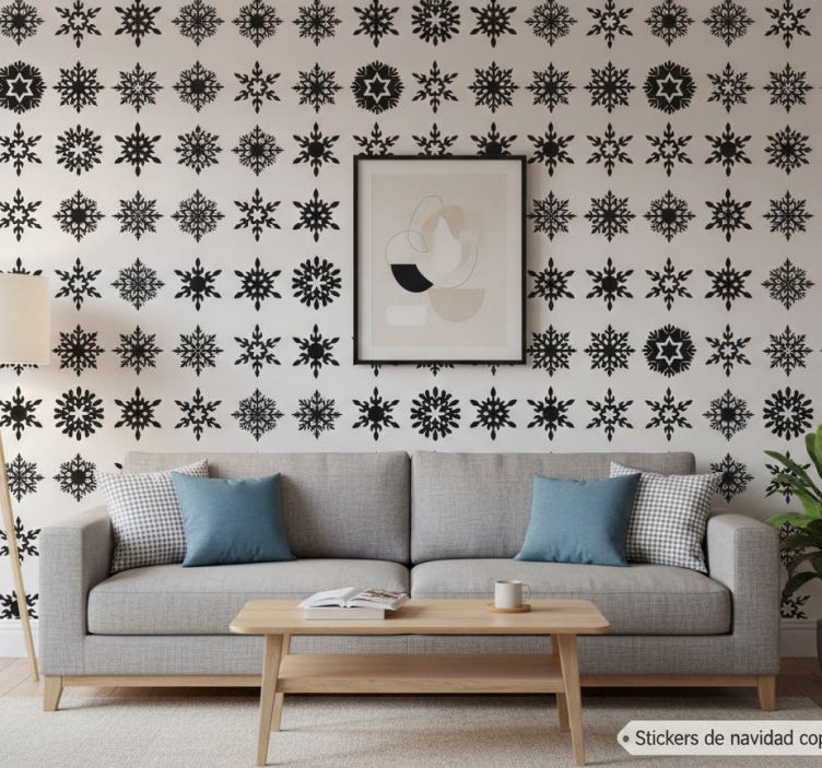 Papier peint de noël flocons de neige noirs - TenStickers
