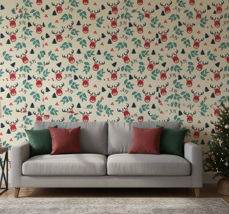 Papier peint de noël joie et rennes - TenStickers