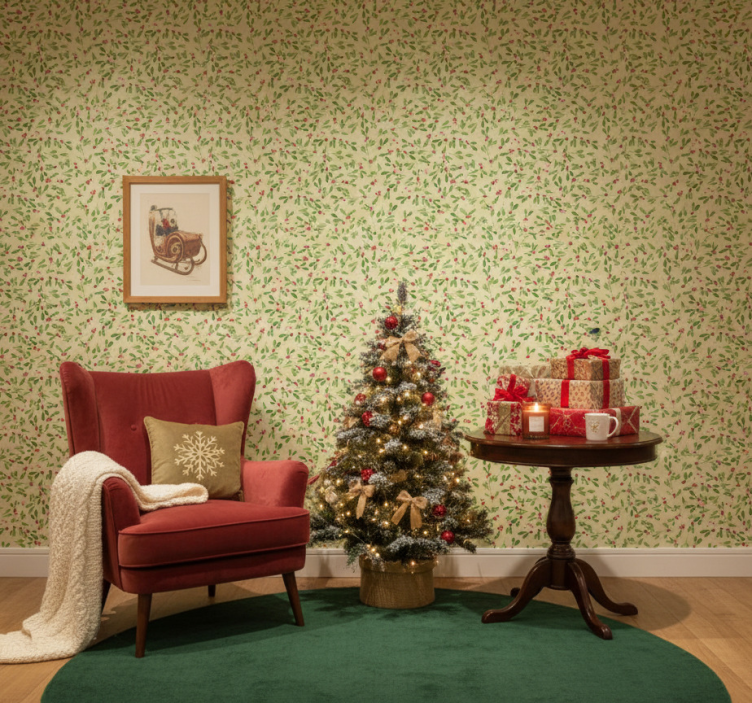 Papier peint de noël motif baies de fête - TenStickers