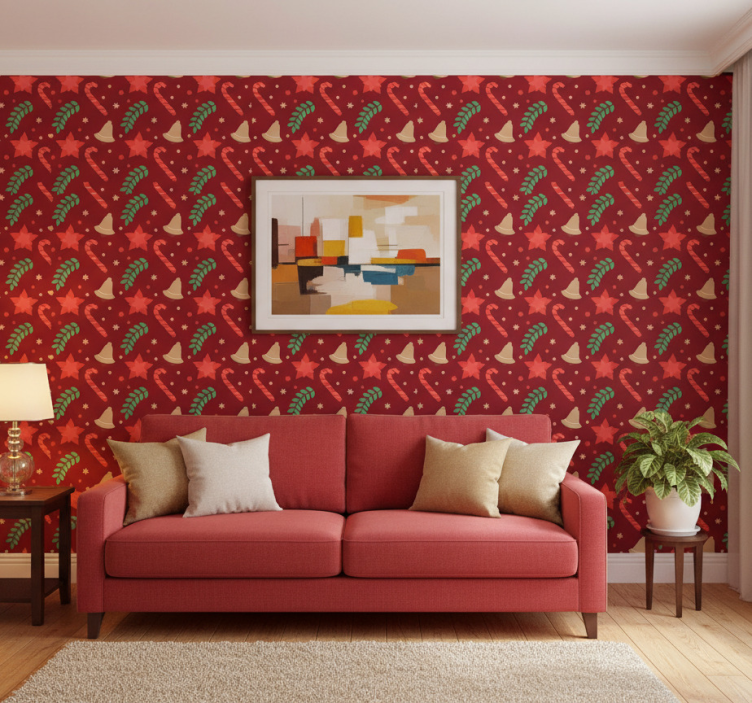 Papier peint de noël motif bonbons de noël - TenStickers