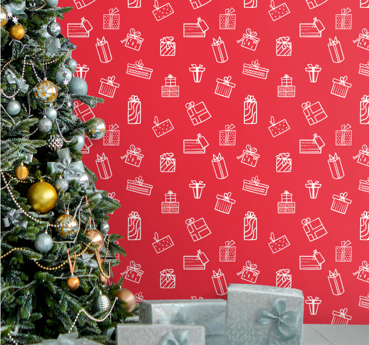 Papier peint de Noël motif de motif cadeau - TenStickers